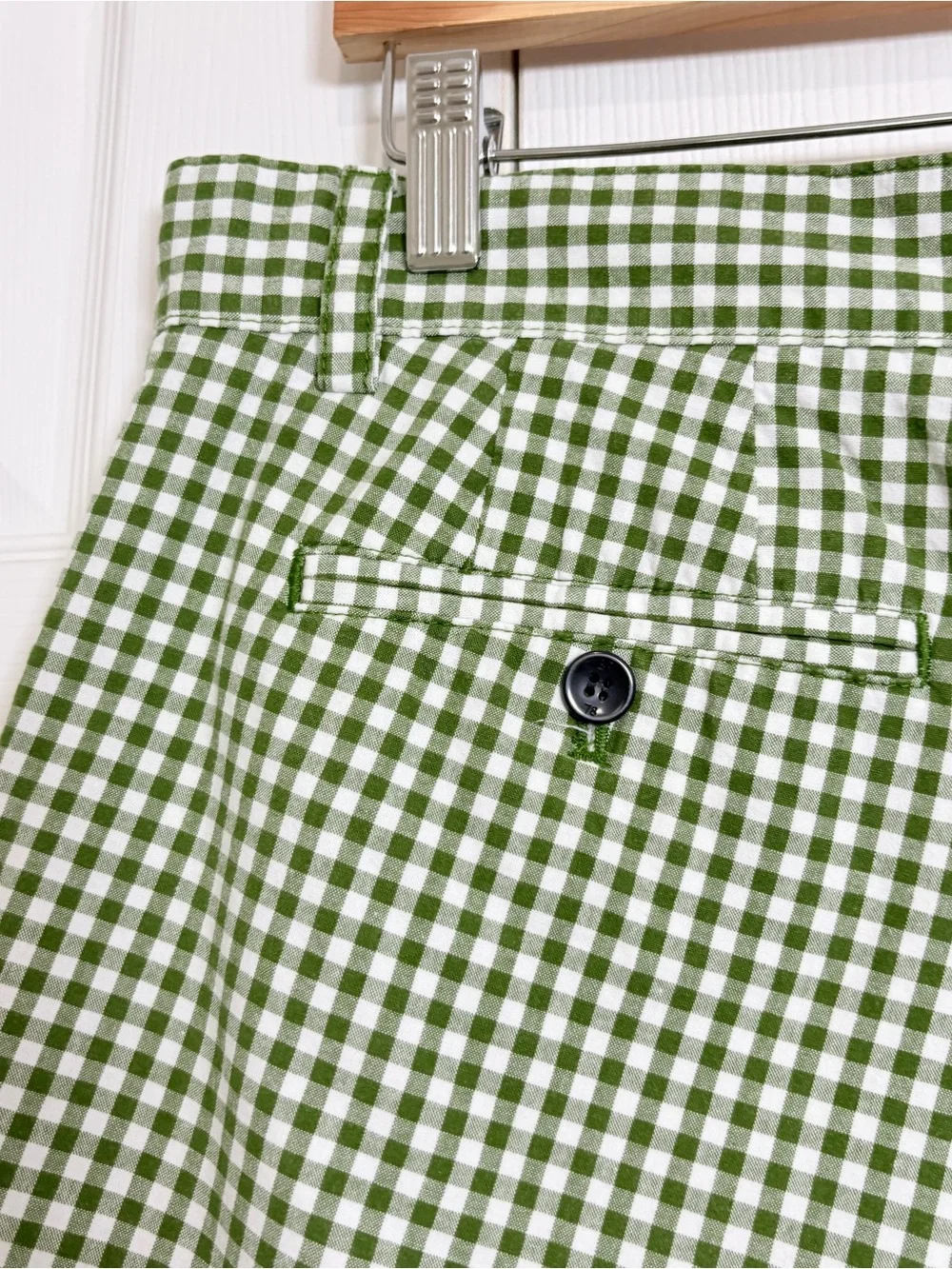 Banana Republic Green Gingham Flat-Front Shorts